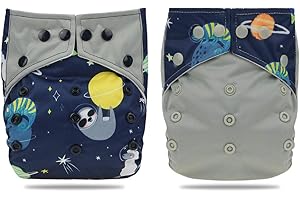 Hisprout Baby Reusable Absorbent Digital Printing Cloth Pocket Nappy,Set of 2(Space Animal)