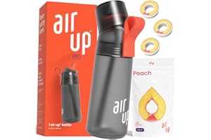 air up® Botella de agua con cápsulas de sabor Gen 2 (21 onzas) gris carbón + 3 cápsulas de sabor a melocotón, botellas de agua saborizadas sin azúcar y a prueba de derrames con pajita, botella de agua
