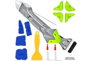 Mihutu Strumenti per Calafataggio Silicone Kit, (Stainless steelhead) 5 in 1 Raschietto Spatola per Sigillante 13 Utensili di Finitura Sigillante, 1 Sostituire la lama, 2 Beccuccio silicone