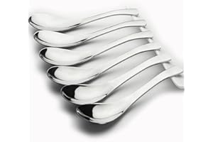 AOOSY - Juego de 6 cucharas de acero inoxidable, cucharas de sopa, cucharas de postre de mesa de 5.91 pulgadas, cubiertos, plata, cuchara de arroz, espejo, cuchara redonda para pulir