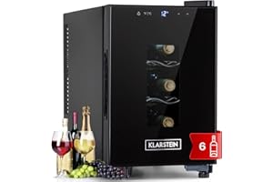 KLARSTEIN Vinoteca 6 Botellas, Nevera Vinos de Una Zona, Nevera Expositora Vino y Cerveza, Vinoteca Pequeña Interior y Exterior con Puerta de Cristal, Nevera Vino Protección UV, Panel Táctil, 4-22°C