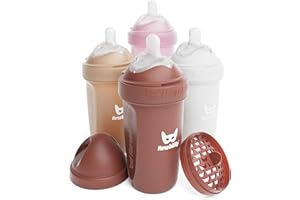 Herobility Double Anti-Colic Baby Bottles – 8.5 fl oz/240ml – 4-Pack – Multicolor – Sand, Woodchuck, Pink, White