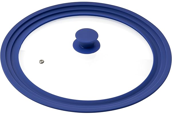 bremermann Couvercle en Verre Universel avec Bord en Silicone, 30/32/34 cm, Grande (Bleu)