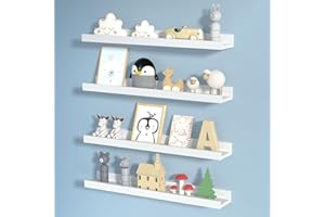 StarryTiger Juego de 4 Baldas Pared Blancas - Largo 58 cm, Baldas de Madera Pared Fotos, Estante Flotante Pared para Cuarto de los Niños, Pasillo, Dormitorio, Salón