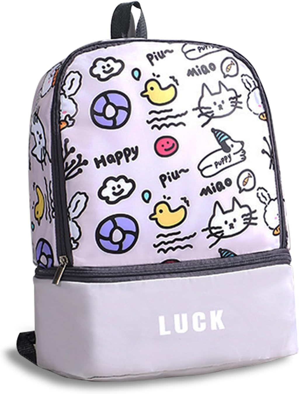 KASESSS Animales de Dibujos Animados Mochila Gimnasio Impermeable, Bolsa Piscina en Seco Húmedo con Compartimento para Zapatos, Gran Capacidad para Senderismo, Camping, Viajes, Piscina, Escuela, Gris