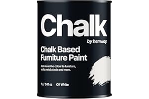 HEMWAY Off White Chalk Style All-in-One Matt Paint for Furniture, Home Decor, Cabinets, Crafts, Eco-Friendly, Matt Paint, Shabby Chic, Chalky Finish, Walls, Wood, Doors, Tables, Chairs - 1L