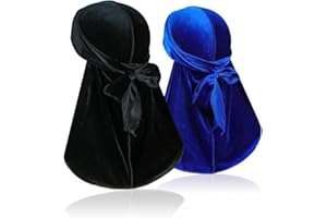 SAMSEROT 2 pezzi di velluto da uomo Durags – Premium Soft Durag Headwrap con coda extra lunga e cinghie larghe, perfetto per 360 onde Stile 2 Taglia unica