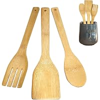 Hollylife 5PCS Ustensiles Cuisine Bois Bambou - Set Spatules Antiadhésives 30cm