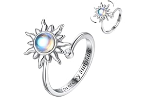 RIXERKOC Fidget Rings für Frauen Mädchen, Spinner Ring offen einstellbar Stress Relieving Ring, Sonnenblume Gänseblümchen Schmetterling Stern Mond Angst Relief Spinnerei Ringe