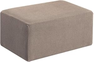 SYLC Fodera in Ottomano Elasticizzato, Copertura per Sgabello Rettangolare, Copri Pouf Copertura Dell'Ottomano, Protezione per Fondo Elastico (Media 2 Pezzi,Colore Sabbia)