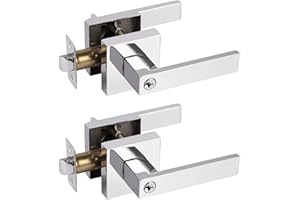 Probrico 2 Pack Polished Chrome Entry Door Lever Lock with Key Stainless Steel Bathroom Door Knob Handle External