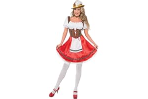 Smiffys Bavarian Wench Costume, White & Red Dress with Attached Apron, Oktoberfest Fancy Dress, Adult Dress Up Costumes