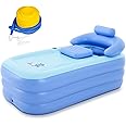 Inflatable Portable Bathtub, PVC Inflatable Pool with Inflatable Pump, Foldable Spa Bathtub for Adults,160x84x64cm (Blue)