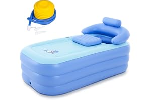 KOOLSHIRO Inflatable Portable Bathtub, PVC Inflatable Pool with Inflatable Pump, Foldable Spa Bathtub for Adults,160x84x64cm (Blue)