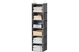 ‎YOUDENOVA YOUDENOVA Hängeregal Schrankorganizer Stabiler 6 Fächern Kleiderschrank Organizer Ordnungssystem Hängeaufbewahrung mit MDF-Platten und Bambus-Stock verstärkt Grau