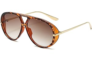 YAMEIZE Oversized Pilot Sunglasses for Women Men Round 70s Retro Double Bridge Vintage Large Big Frame Punk Sun Glasses UV400