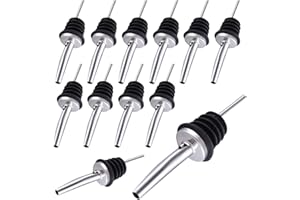 pangutheos 12 Pezzi Versatori In Acciaio Inox Metal pour Beccuccio Liquore Tappo Versatore Dosatore Professionale Versatore per Liquori con Cappucci di Gomma per Vino Olio Cocktail Succo