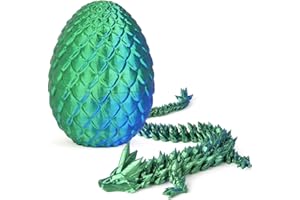 OSDUE 3D Printed Dragon Egg Desk Decor, Bendable Dragon Fidget Toy with Removable Mystery, Flexible Joints - Easter Egg Hunt Kids Home Office Decor (Laser Green)