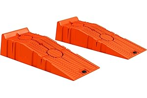 DURHAND Set 2 Rampe di Carico per Auto in Plastica con Carico Massimo 5 Tonnellate, Pedane per Auto Salvaspazio per Manutenzione, 91x30x21 cm, Arancione
