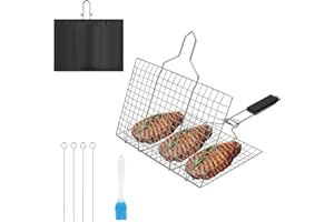 Nizirioo kosz do grillowania ryb, ze zdejmowanym uchwytem, ze szczotką, 4 metalowe szpikulce i torba do przechowywania