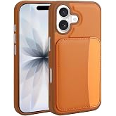 Aksesuarcim Apple iPhone 16 ile Uyumlu Kılıf Silikon Deri G&ouml;r&uuml;n&uuml;ml&uuml; C&uuml;zdan Kartlıklı Darbe Korumalı Yeni Tarz Kapak Turuncu