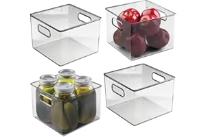 ‎MDESIGN mDesign 4er-Set Aufbewahrungsbox mit Griffen – praktische Kühlschrankbox zur Lebensmittelaufbewahrung – Ablage aus BPA-freiem Kunststoff für den Küchen- oder Kühlschrank – durchsichtig/grau