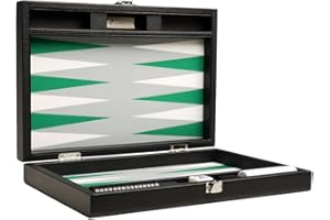 SILVERMAN & CO. 13-inch Premium Backgammon Set - Travel Size - Black Board, White and Green Points