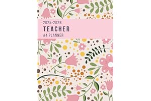 Teacher Lesson Planner 2025-2026 A4: Academic Diary & Lesson Tracker August 2025-July 2026 | Week-to-View Teacher Organiser with Notes Pages | Dated Sections & Monthly Goals | Pink Floral