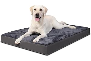 Favodormir Cuccia Cane Interno Taglia Grande Sfoderabile e Lavabile, Ortopedica Cuscino Letto per Cani Base Antiscivolo Materassino Cane Esterno, Grigio Scuro, 91x69x7cm