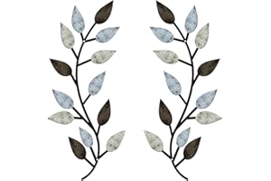 Zhengmy 2 Pieces Metal Tree Leaf Wall Decor Vine Olive Branch Leaf Wall Art Living Room, Hallway Wall Decor Outdoor Decoration(Pastel Colors)