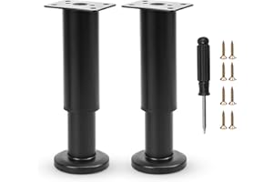 TERDEY Furniture Adjustable Legs, Metal Bed Support Leg Central Slat Frame Couch Replacement Support Leg Part Heavy Duty Furniture Foot with Screwdriver for Cabinet/Dresser/Table/Sofa 12-18cm (Black 2 Pcs)