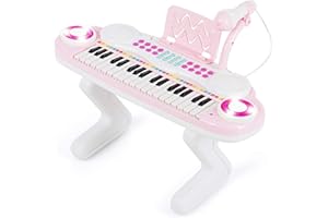 COSTWAY 37 klawiszy, klawiatura fortepianowa ze światłem, klawiatura dziecięca ze statywem, zabawka fortepianowa, elektroniczny instrument muzyczny z funkcją nagrywania i gry, w zestawie mikrofon