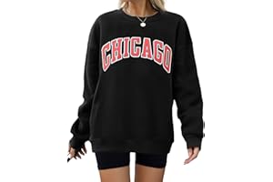 FemiChic Felpa Donna Pile Girocollo Maglione Invernale Casual Chicago Pullover Oversize Classica Vintage Sweatshirt Cotone Sport Fitness Outdoor