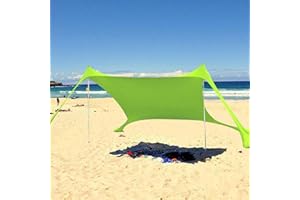 WENMIN Tenda da Mare Spiaggia Protezione UPF50+, Tenda Parasole da Spiaggia con Ancore di Sabbia, Pali in Alluminio e Borsa da Trasporto, Tenda da Sole Portatile, Ombra all’Aperto in Campeggio, Pesca, Picnic
