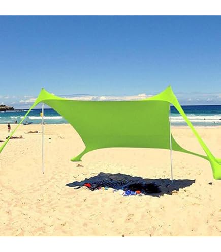 Strandzonwering, draagbaar lycra-strandzeil met UPF 50 bescherming, strandluifel, tent met 4 zandzakken voor kamperen, picknick, strand
