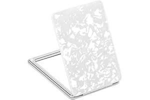 YTZJ DIRECT Delicate Compact Travel Vanity Mirror for Girls Women Men, Classic White 2-Sided Folding Makeup Mirrors for Pocket Purse Handbag Wallet, Portable Magnifying Slim Cosmetic Mirror with 3D Shell Pattern