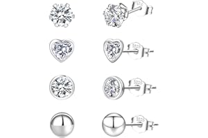 Sterling Silver Stud Earrings 4 Pairs Gold Stud Earrings Hypoallergenic Heart Tiny Cartilage Small Set With Cubic Zirconia For s Women Men 2/3/4/5 mm PABBEU