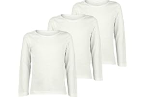 janisramone® Pack of 3 Kids T-Shirts, Unisex Plain Girls and Boys Long Sleeve T Shirt, Casual Round Neck Stretchy & Comfortable Boys Girls School Shirts