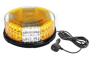 ROUTEKING Car Flashing Beacon Lights - 64LED Rooftop Strobe Light, Emergency Warning Lights with Magnetic Base 12 Modes, for 12V-24V Tractors Van Cars Truck SUV (Amber/White)