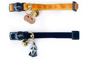 Cognatio Safety Quick Release Cat Collars,Double Velvet with Bell Available in a Range Colors,Perfect for Your Kitty (20-30 cm, Halloween Set)