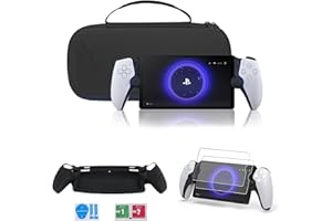 LROCOTANC Custodia rigida per Playstation Portal Remote Player – Borsa protettiva per accessori PS5 come cuffie,con cover in silicone,2 pellicole vetro temperato e 4 grip joystick (Nero)