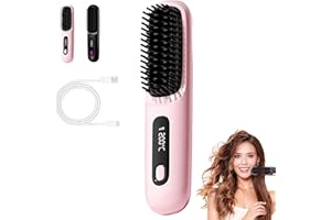 COYCRITER Glow Wave Heated Brush, 2025 Glow Wave Heated Brush for Short Hair, USB Charging, 3 Heat Settings & LED Screen for Travel and Frizz-Free Styling (Pink)