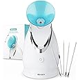 EZBASICS Face Steamer Professional, Nano Ionic Facial Steamer for Pores with Warm Mist Humidifier Atomizer and Sauna Inhaler Spa, Aromatherapy Design, 1-Pack + 5-Pack Stainless Steel Skin Kit Blue
