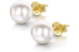 Amberta Pendientes de Botón para Mujer en Plata de Ley 925 con Perlas de Agua Dulce