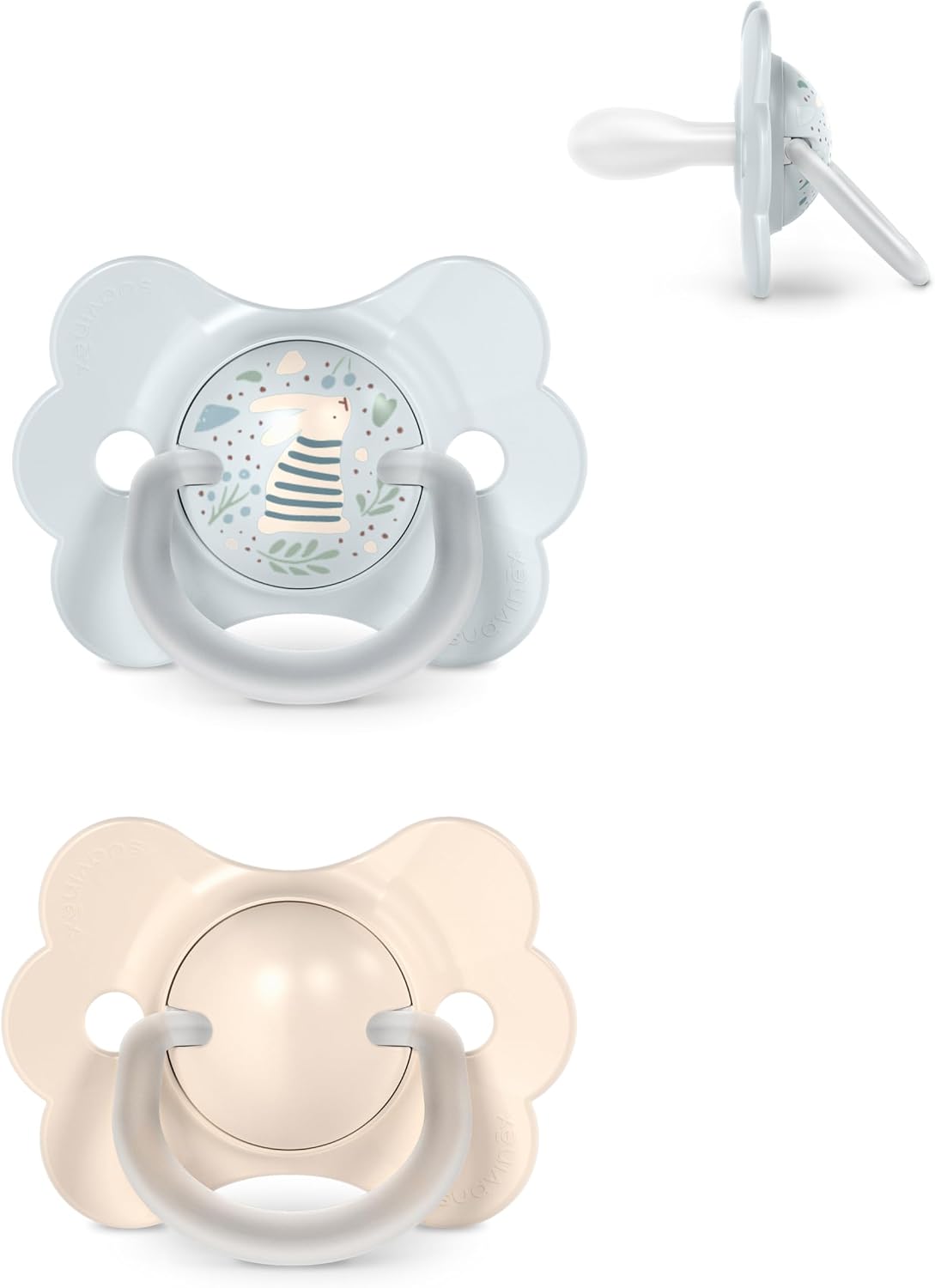 Suavinex, Pack 2 Chupetes para Bebés 0/6 Meses y Recién Nacidos, con Tetina Fisiológica de Silicona SX Pro, Simétrica, Plana y Flexible, Respeta el Desarrollo Bucodental, Wonder Beige + Azul