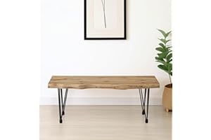 Hallowood Furniture Cullompton Dining Bench with Live Edge Effect Wooden Top with Black Hairpin Steel Legs, Modern Industrial Style Kitchen Bench for Home Dining Room, Living Space or Café (110cm)