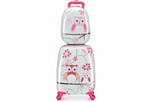 Costway 2-częściowy zestaw dla dziecka, walizka + plecak, walizka dziecięca z tworzywa sztucznego, bagaż dziecięcy, bagaż podręczny, walizka podróżna z twardą obudową, dla chłopców i dziewczynek,