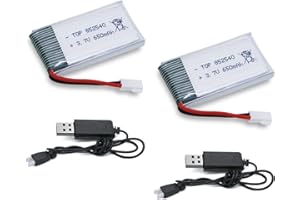 Tosiicop Batería Lipo de 3,7 V, paquete de 2 baterías recargables de 650 mAh para drones cuadricópteros SYMA X5 Serial UVA XH2.54, conector con 2 cargadores SYMA X5C X5SW X5SC WLtoys V252 XT Flyer
