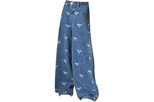 BILIKEYU Pantaloni cargo da bambina Streetwear in denim, a vita alta, lunghezza pavimento, con gamba larga e tasche da 5 a 16 Y