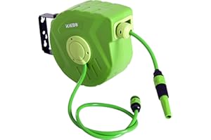 Outsunny Dévidoir Mural Enrouleur Automatique pivotant 180° Tuyau 10 + 1 m avec Lance arrosage Support Mural intégré Vert